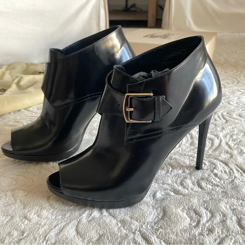 Burberry Leather Peep Toe Buckle Bootie - Picture 5 of 7